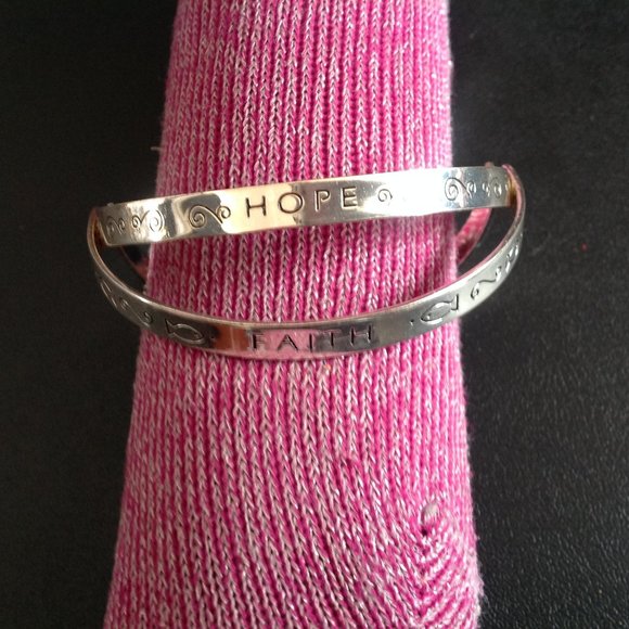 Retro Faith, Hope And Love Silver Tone Bangle Bracelet - Picture 1 of 4